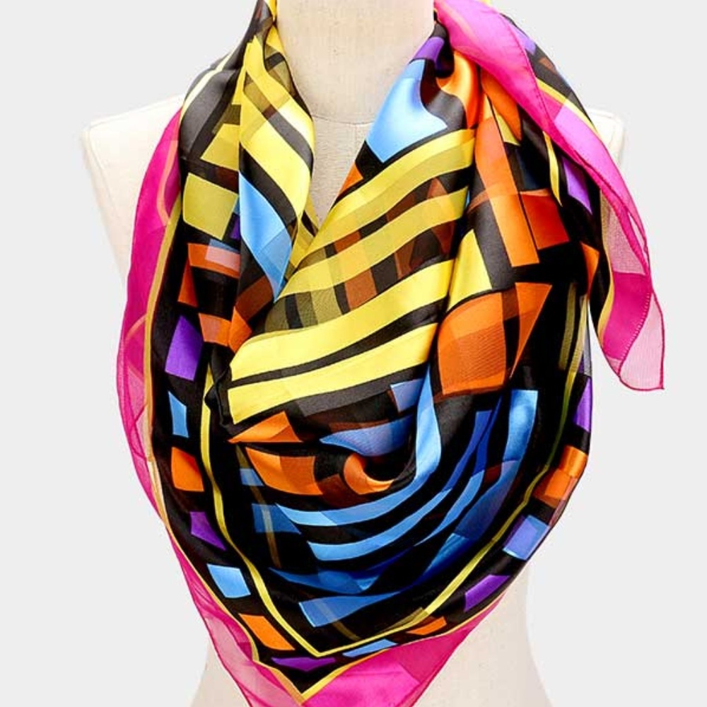 PINK MIX BITS-AND-PIECES VIBRANT PRINT SCARF